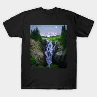 Waterfall in the middle of green trees T-Shirt